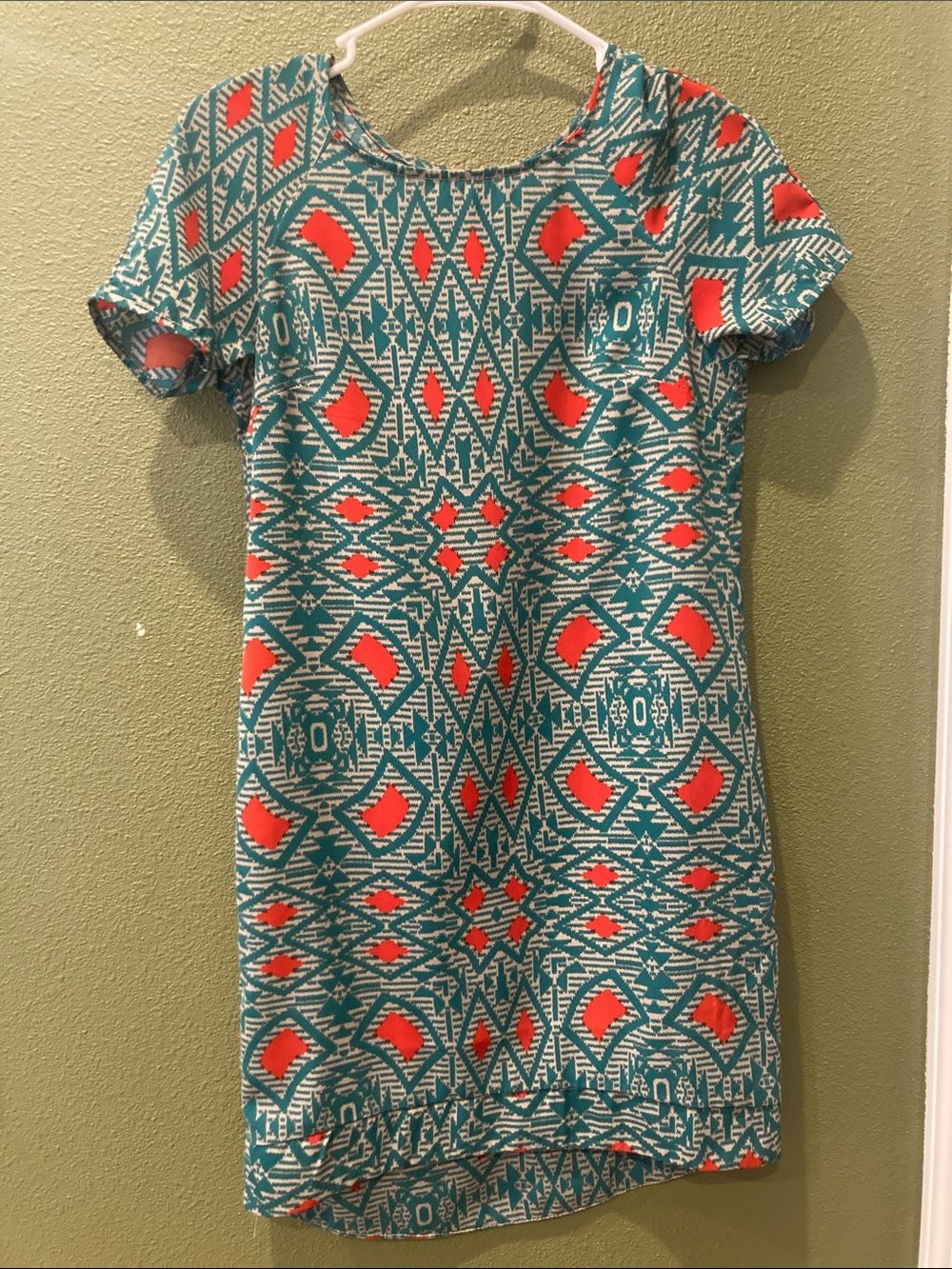 My Story Teal and Coral Geometric Shift Dress